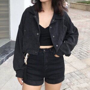 yesstyle cropped black corduroy jacket | womens jackets outerwear